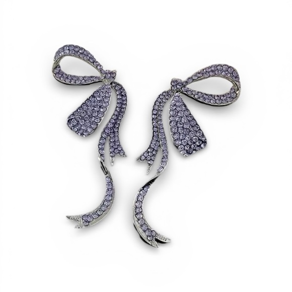 Whimsy_and_Rose Jewelry - Purple Rhinestone Ribbon Bow Earrings